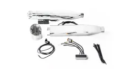 2 escapes CUSTOM Slip-On de Ø 90 mm con catalizador incluido, ASC (sistema de sonido activado por CAN-BUS), acero inoxidable cromado, homologación CE.