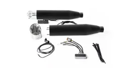 2 escapes CUSTOM Slip-On de Ø 90 mm con catalizador incluido, ASC (sistema de sonido activado por CAN-BUS), acero inoxidable negro, homologación CE.